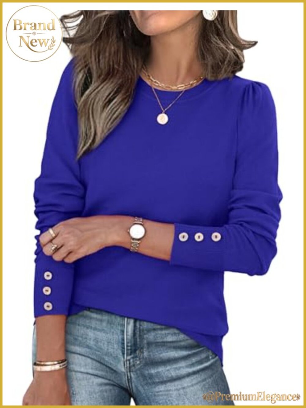 Long Sleeve Button Cuff Soft Knit Pullover Sweater Casual Work Top